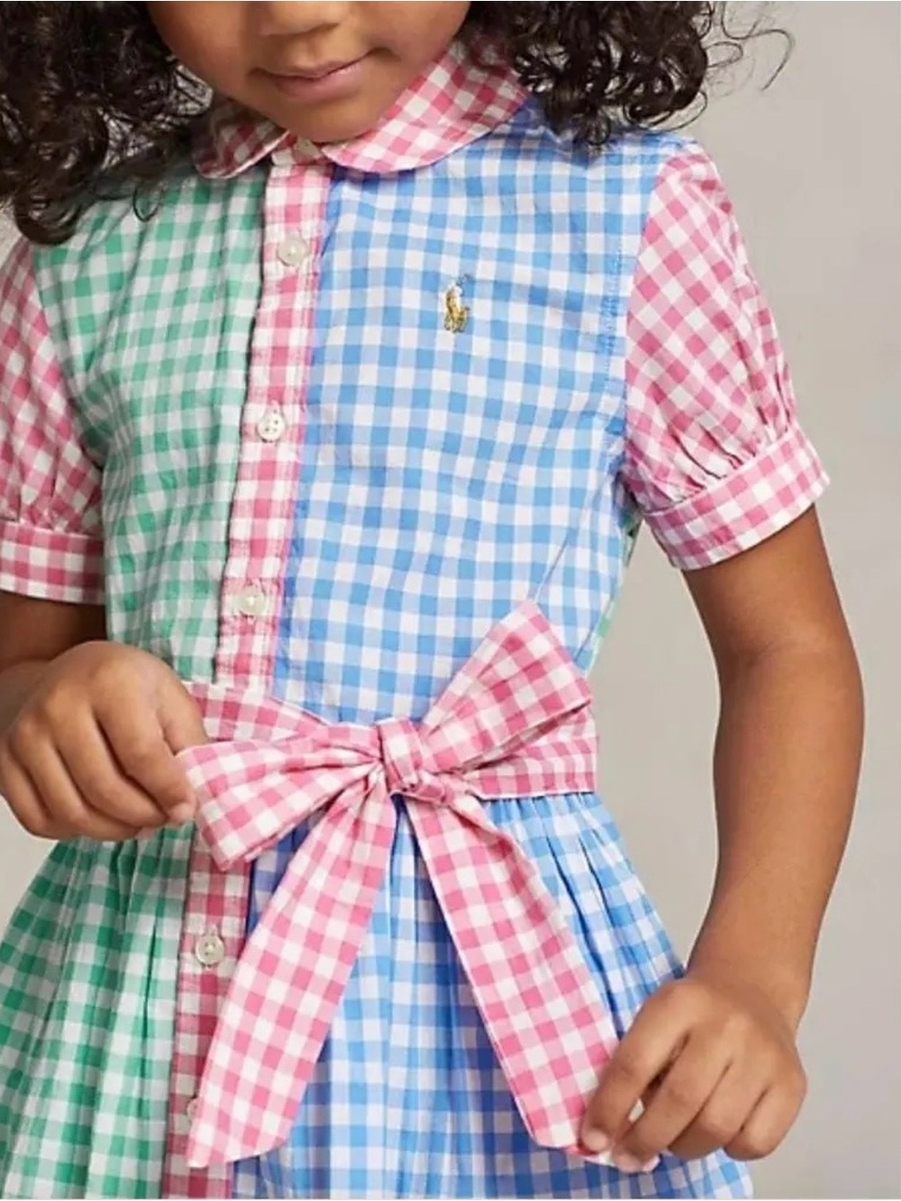 NWT Polo Ralph Lauren Girls Patchwork Gingham Cotton Poplin Shirt Dress 12
